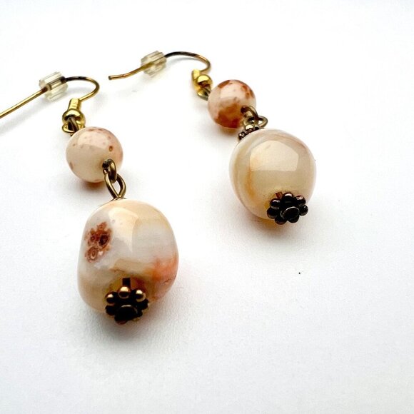 Handmade Dangle Earrings Natural Stone Beads & Gold-Tone Hooks - Picture 3 of 8